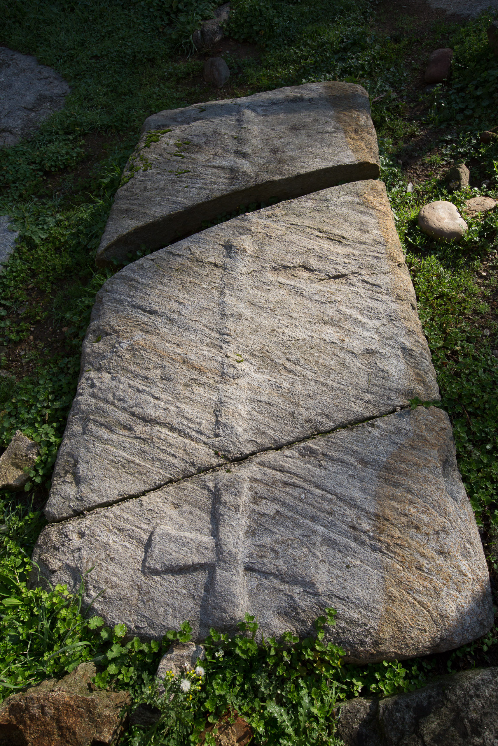 Tombstone with engraved cross-sword